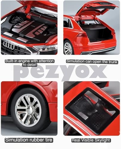 Image of Diecast Audi Q8 Toy Car Scale Model,Pull Back Vehicles Alloy Simulation Supercar with Lights and Sound Also for Car Dashboard,Kids,Adult (Red)