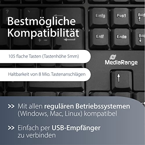 MediaRange Clavier sans Fil QWERTZ Noir de Bureau