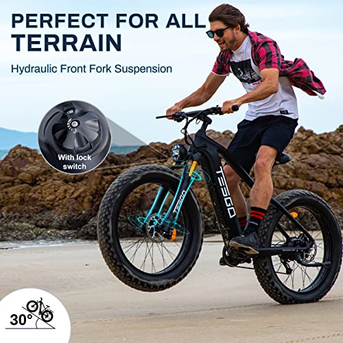 Tesgo Electric Bike Adults 1000W Powerful Motor 48V 20Ah【Samsung Battery】 26" X 4.8 Fat Tire Carbon Fiber Ebike, 31Mph Oil Suspension Moutain Bike Shimano 9-Speed, Hydraulic Brakes Ebikes For Men #TOP4