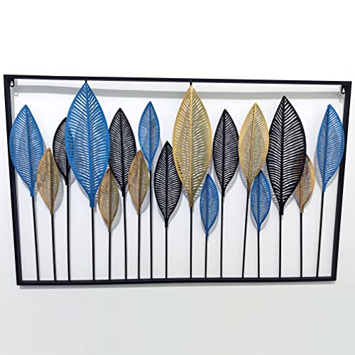 BenPo-bar-Decorazioni-Di-Metallo-Scultura-Da-Parete-Quadri-3d-Decorativi-Classic123x76cm-Blu-e-nero
