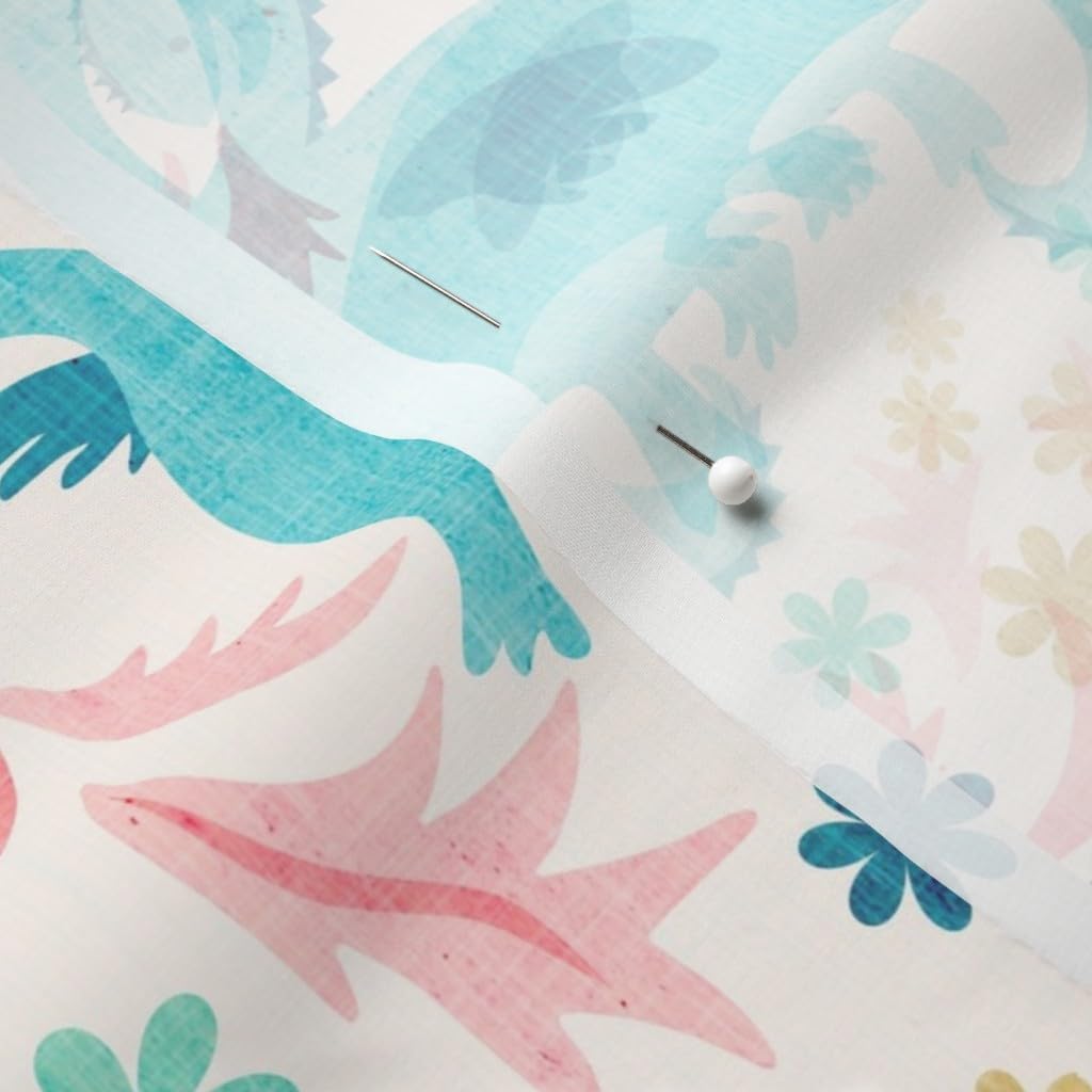 Spoonflower Fabric - Blue Fire Dragons Cute Flowers Dragon Kids Illustration Folklore Printed on Chiffon Fabric by The Yard - Sewing Fashion Apparel Dresses Home Decor