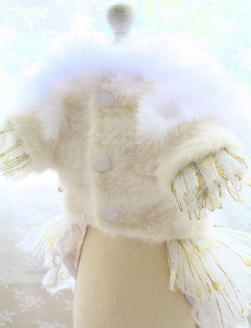 Dog Clothes Golden Flowers Wool Coat Dresses Warm Collar Lace Skirt Pet Outfit Poodle Maltese Chihuahua (Size : Small) (X)
