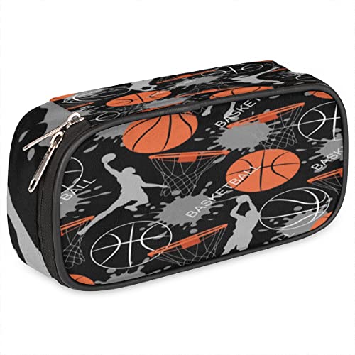 Image of Pardick Sport Basketball Big Capacity Pencil Pen Case Basketball Print Large Pencil Pouch with Zipper Compartments Pencil Bag for Boys Girls Adults Student Office School Supplies