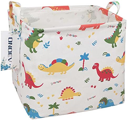 ONOEV Square Folding Laundry Basket, waterproof Canvas Basket,gift basket,Suitable for children's room,Office,Clothes,Toys Storage（Dinosaur Paradise）