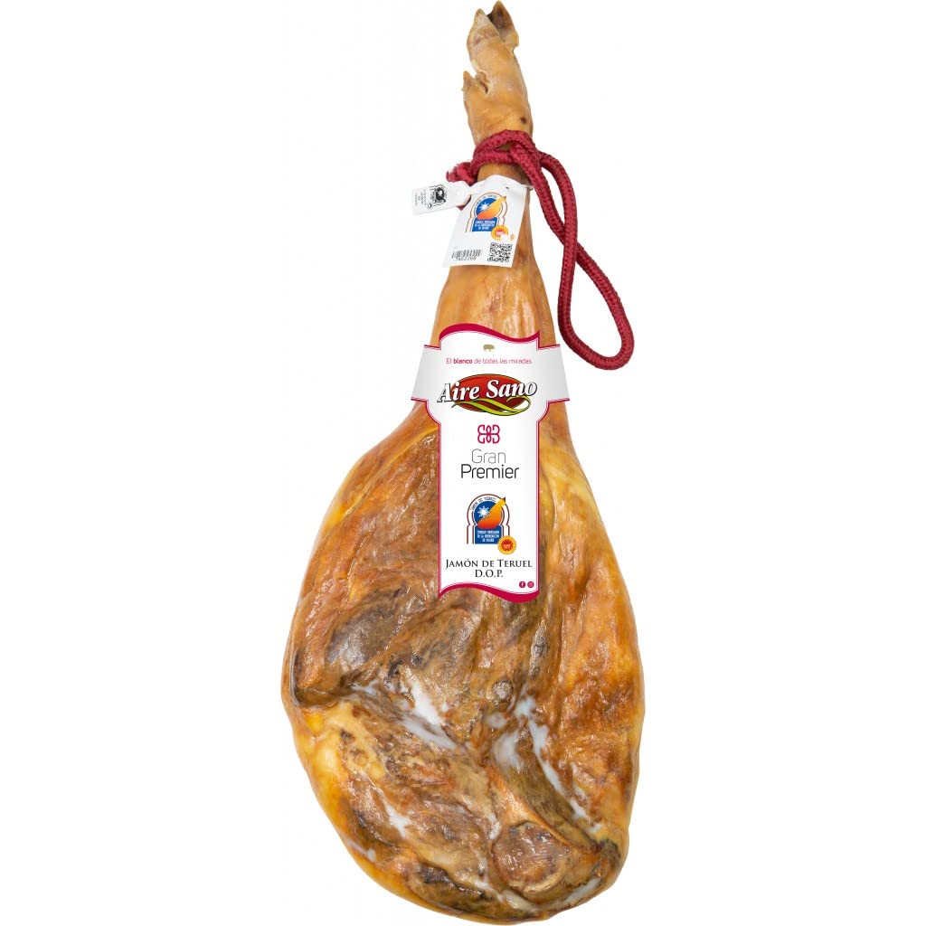 Aire Sano - Jamón de Teruel DOP Gran Premier entre 8-8.5 Kg + Taco de Lomo Padre 100% Duroc de 310g - Envasado al vacío