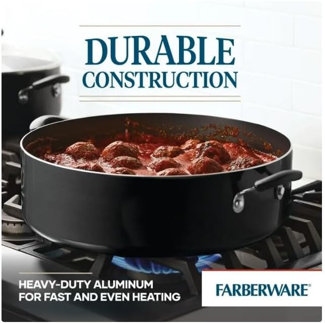 14~Inch Easy Clean Nonstick Family Pan, Jumbo Cooker with Lid ~ (Black).