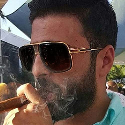 Image of Aviator Sunglasses for Men Retro Fashion Gold Oversized 70s shades | Disco Party Casual Lentes De Sol Hombre Large Big Designer 70s Outfits Sun Glasses Cool Metal Vintage Stylish Tinted Eyewear