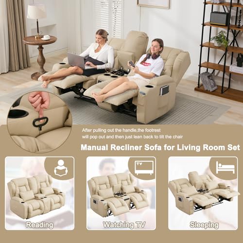 Image of SAMERY 65.5 inch Loveseat Recliner Sofa | Double Recliner Sofa & Console | Wall Hugger Loveseat Reclining RV Theater Seats | RV Couch Home Theater Seating Furniture (Fabric Beige)