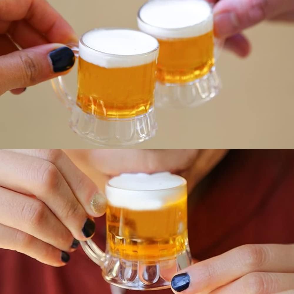 Plastic Beer Mug 2 Oz, 24 PCS Mini Beer Mug Shot Glasses, Heavy Base Clear Mini Beer Mugs, Small Plastic Shot Cups for Party Drink, Beer, Whiskey, Tequila, Vodka - Image 6