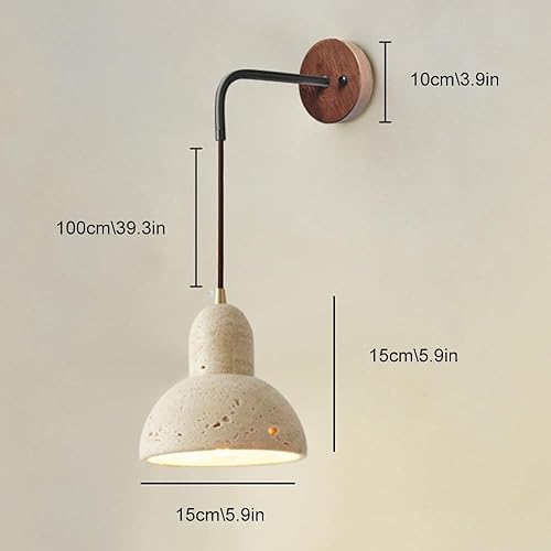 Miniatura 7 de LED Wall Sconce Japanese Wabi Sabi Dome Yellow Travertine Retro Industry Wood Light Fixture Indoor Hardwired Modern Natural Stone Lamp Bedroom