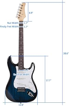 Blue Shield Electric Guitar.ST غيتار كهربائي أنيق مع Black Pickguard.Audio Bag Strap Paddles Rocker Connector Wrench Tools