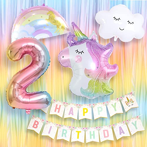 CHASE Partylife 誕生日 飾り付け ユニコーン 風船 パーティー バルーン レインボー タッセルカーテン ガーランド 数字風船 記念日 HAPPY BIRTHDAY バースデーパーティー デコレーション セット (数字2)