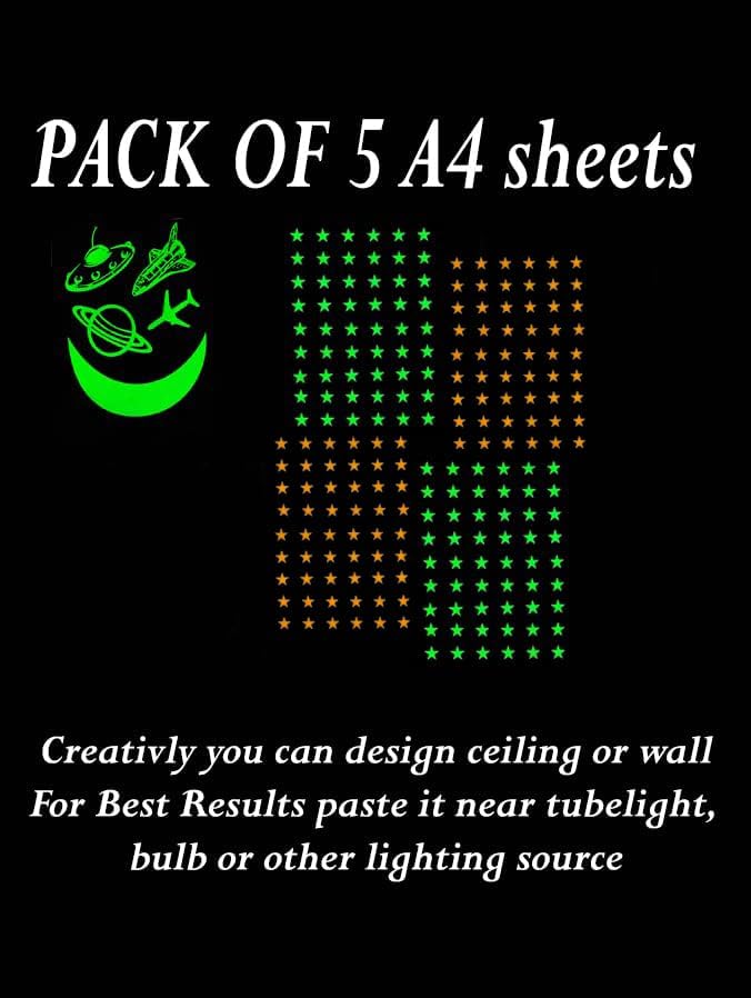 kolossalz Kids Room Decor- Glow in Dark Moon Stars Stickers, Galaxy Stickers (Pack of 5 Sheets) 1