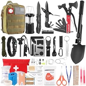 Survival Kit, 160 Pcs Emergency Supplies Camping Accessories with Upgraded Molle Bag, Gifts for Men Outdoor Adventure Camping Hiking Hunting (Green)…
