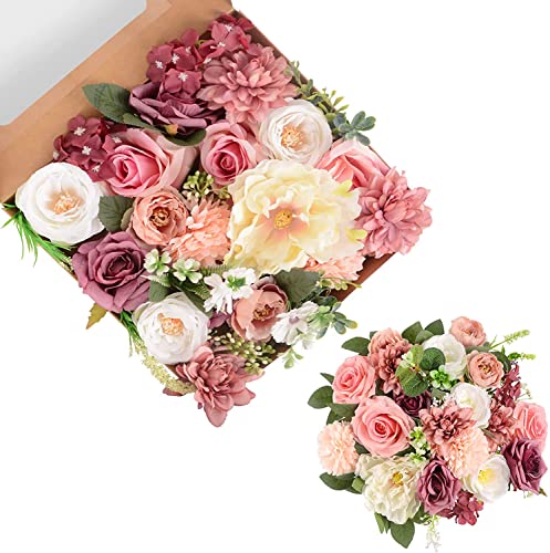 Seasky 40Pcs Artificial Flowers Combo Set Fake Flower Leaf Box With Stems Silk Fake Rose Flowers For Diy Wedding Decor Centerpieces Flower Arrangements Party Home Decorations Mom Birthday Gifts #TOP29