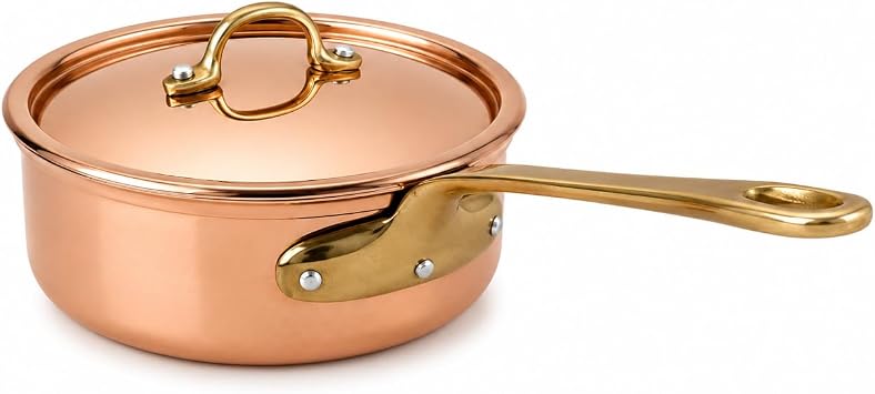 Handcrafted Copper Saucepan with Handle and Lid - Made in Portugal Medium 6.75" Diameter