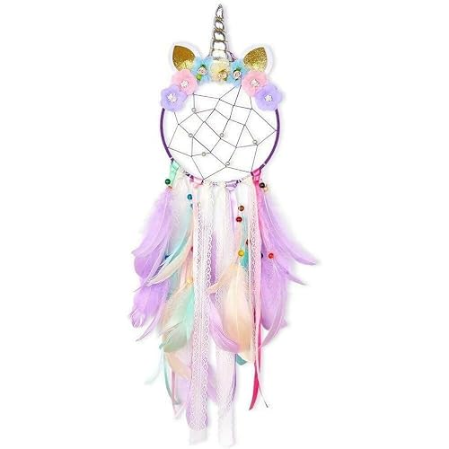 So Cal Pro - Atrapasueños de unicornio, flor morada, colgante de plumas para colgar en la pared, para coche, hogar, bricolaje, niñas, niños, guardería, decoración de dormitorio, fiesta, regalo, cinta