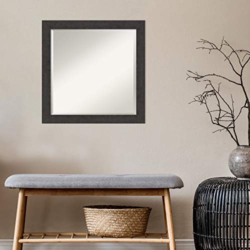Image of Amanti Art Framed Vanity Mirror | Bathroom Mirrors for Wall | Rustic Plank Espresso Narrow Mirror | Wall Mounted Mirror | Medium Mirror | 23.25 x 23.25