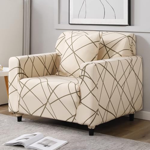 Image of HOKIPO 95% Polyester, 5% Spandex Stretchable Elastic Cover For Sofa 1 Seater (Ar-4093-D23, Beige)