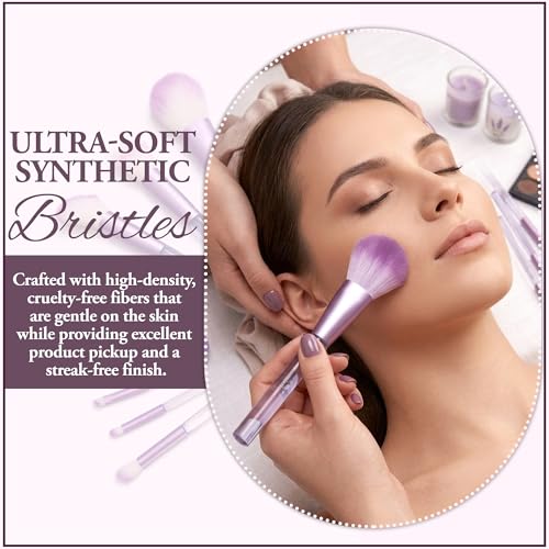 Image of GLUN 9in1 Diff Use Mini Makeup Brush Set, Travel Transparent Purple Professional Brushes for Foundation, Concealer, Blush, Highlighter & Eye Makeup
