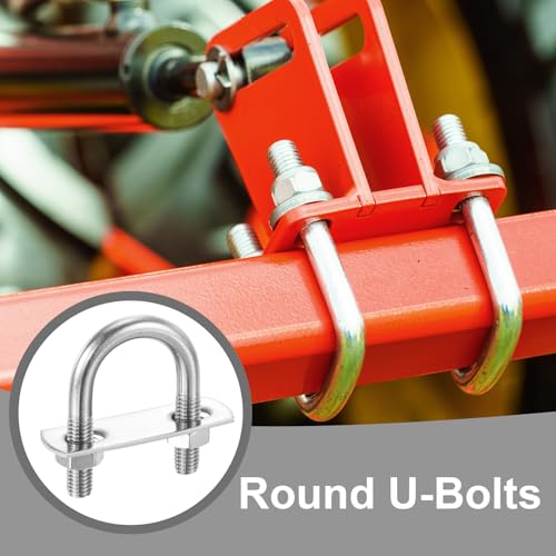 Image of PATIKIL Round U-Bolts, 2 Pcs 0.98 inch(25mm) Inner Width 52mm Length M8 with Nut Plate Washer 304 Stainless Steel Round Bend U-Bolts for Boat Trailer Axle Sailboat
