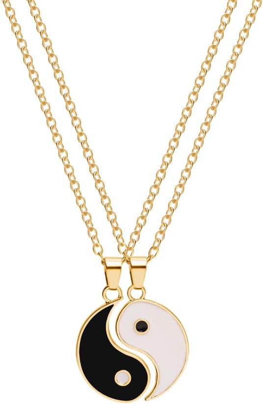 Eira Wen Ying Yang BFF Couple's Pendant Chain Necklace For men & women Comes in Gift Ready Jewellery Box Jewelry Gifts for Girlfriend Boyfriend Bff Wife Partner Gifts for Him & Her Silver or Rose Gold