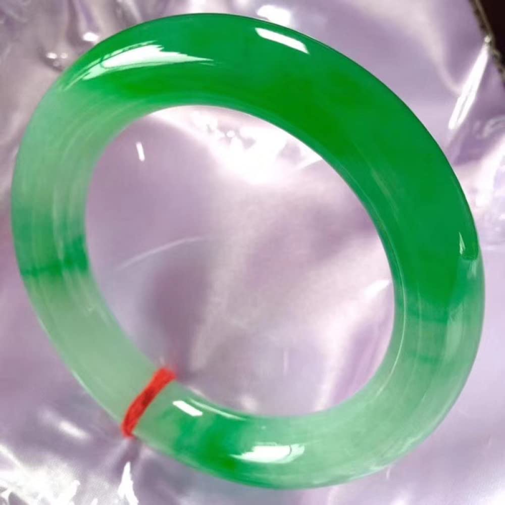 Bracciale rigido in giada da donna, bracciale rigido in giada naturale, bracciale rigido in giada con fiore galleggiante verde di grado A, gioielli, con scatola portagioie, 54-64 mm, verde(Verde-64mm