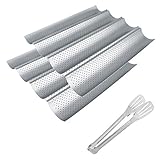 2 Pack 4 Slot Perforated Baguette Pan with Extra Pastry Tongs, Nonstick French Bread Baking Pan 15' x 13' for French Bread Baking 4 Wave Loaves Loaf Bake Mold Toast Cooking Bakers Molding (silver)