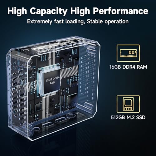 Image of Mini PC, Mini Desktop Computer with 12th Gen N150 (up to 3.6GHz) 16GB DDR4 512GB SSD, 4xUSB 3.2, 2x4K HDMI, 1xLAN, WiFi5, Bluetooth 4.2, Mini Server for Business, School, Office, Home(Black)