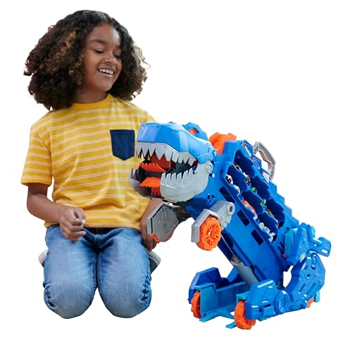 Hot Wheels Let's Race Netflix -2:1 Transporter zu T-Rex mit inkl. Autorennbahn, mit Beleuchtung und Geräuschen, inkl. 2 Spielzeugautos, Platz für 20 Autos, Hot Wheels Dino, Spielzeug ab 4 Jahre, HNG50