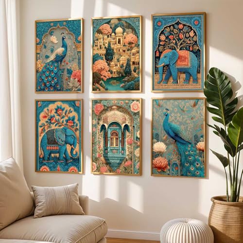 Image of kotart Traditional Wall Painting With Frame Vastu Peacock For Living Room Bed Room Hotel Wall Decor Digital Reprint engineered wood Set of 6 (10X13 inch)
