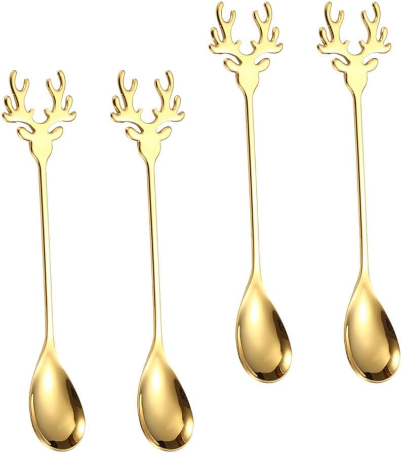 Garneck 4pcs Coffee Spoons Long Handle Tea Spoons Gold Stainless Steel Stirring for Home Office Breakfast
