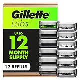 GilletteLabs Razor Blade Refills, 12ct Razor Cartridges, Razor Refills for Men Compatible with GilletteLabs Exfoliating Bar Razor and Heated Razor