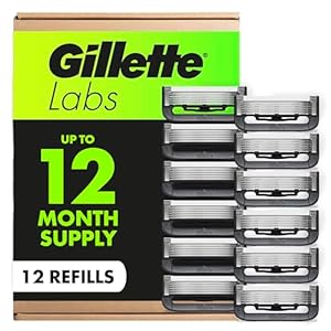 GilletteLabs Razor Blade Refills, 12ct Razor Cartridges, Razor Refills for Men Compatible with GilletteLabs Exfoliating Bar Razor and Heated Razor