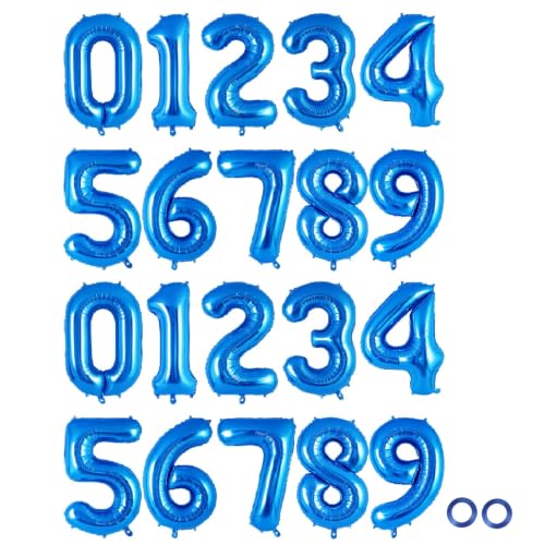Image of 20 Pcs 16 Inch Blue Number 0-9 balloons, Number Foil Balloons, Small Mylar Numbers Balloon Custom Digital Balloons for Birthday Aniversary Baby Shower Party Decorations Supplies (Blue 2 Set)