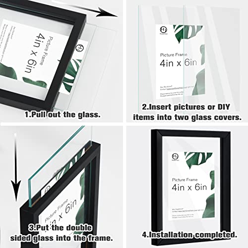 Happyhapi 5 Pack 4X6 Floating Picture Frames, Black Double Glass Float Picture Frames Display Photos, Plant Or Petal Specimens For Wall And Tabletop #TOP5