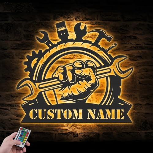 Tool Repair Metal Sign with LED Lights, Personalized Tool RepairName Sign Home Decor, Custom Tool Repair Metal Wall Art, Gift for Him Her, Birthday Gift, Couple Gifts A113-NTMS35.10