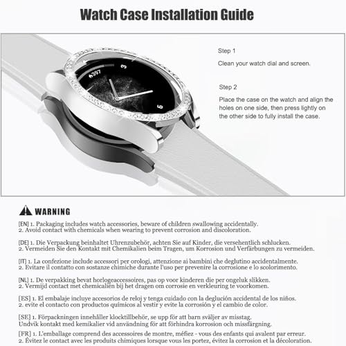 DEALELE [2-PACK] Case Compatible with Samsung Galaxy Watch 7 40mm, Bling Single-Row Diamond PC Protective Case Replacement Watch Cover Bumper (40mm, Silver+ Transparent) - Image 6