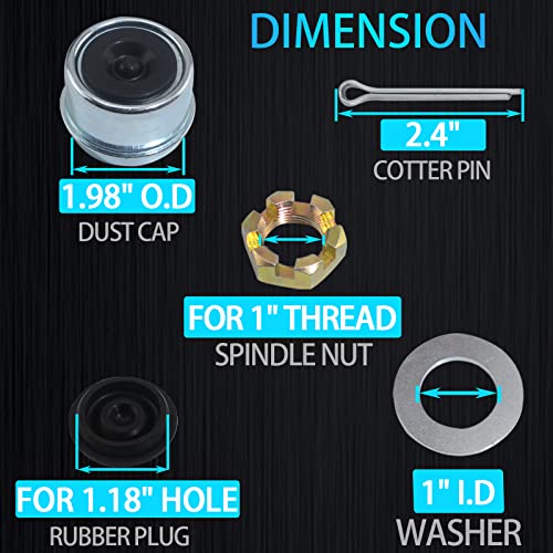 Ibroprat 2Set Trailer Nut Kits 1" Spindle Shaft Can-Am Castle Nuts 1" Washers 2.25" Cotter Pins 1.98" Dust Covers And Rubber Plugs For 1" Shaft Spindle #TOP1