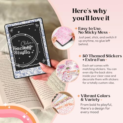 Image of KACIOLA STUDIO 24PCS French Floral Skin for E-Reader, and 4PCS Type C Charms for E-Reader with Scrapbook Stickers, 6.9 inchx4.8 inch Skin Front and Back Decal Inserts for Paper White 11th (French Floral)