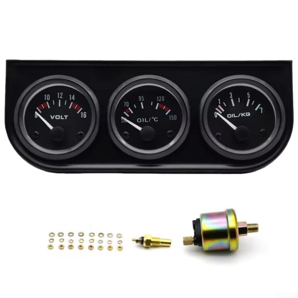 Lot de 3 jauges analogiques 12 V pour tableau de bord de voiture, contrôle de la température d'huile, de la pression et de la tension (blanc)