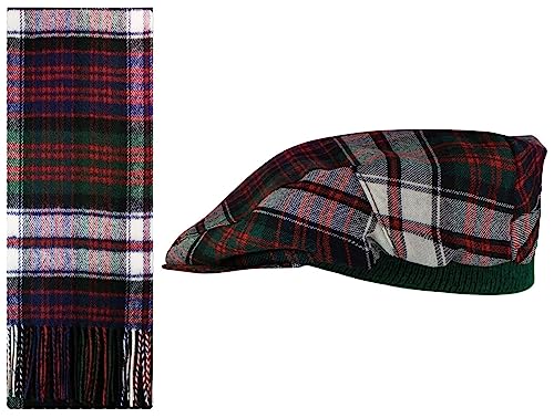 Casquette Plate Élastique et Écharpe Laine d'Agneau Anti-Froid Écosse