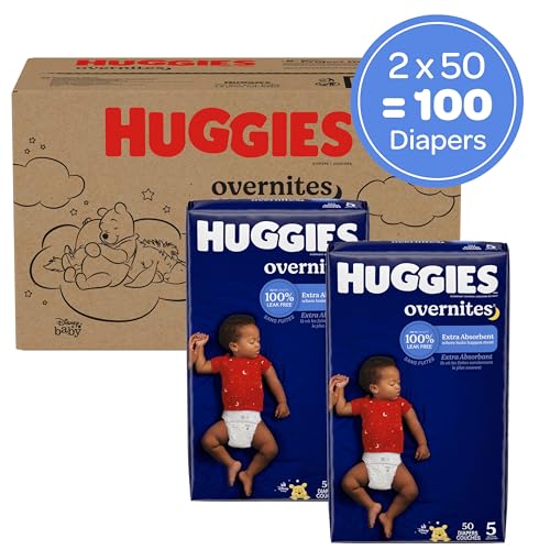 Image of Huggies Size 5 Overnites Baby Diapers: Overnight Diapers, Size 5 (27+ lbs), 100 Ct (2 Packs of 50), Packaging May Vary