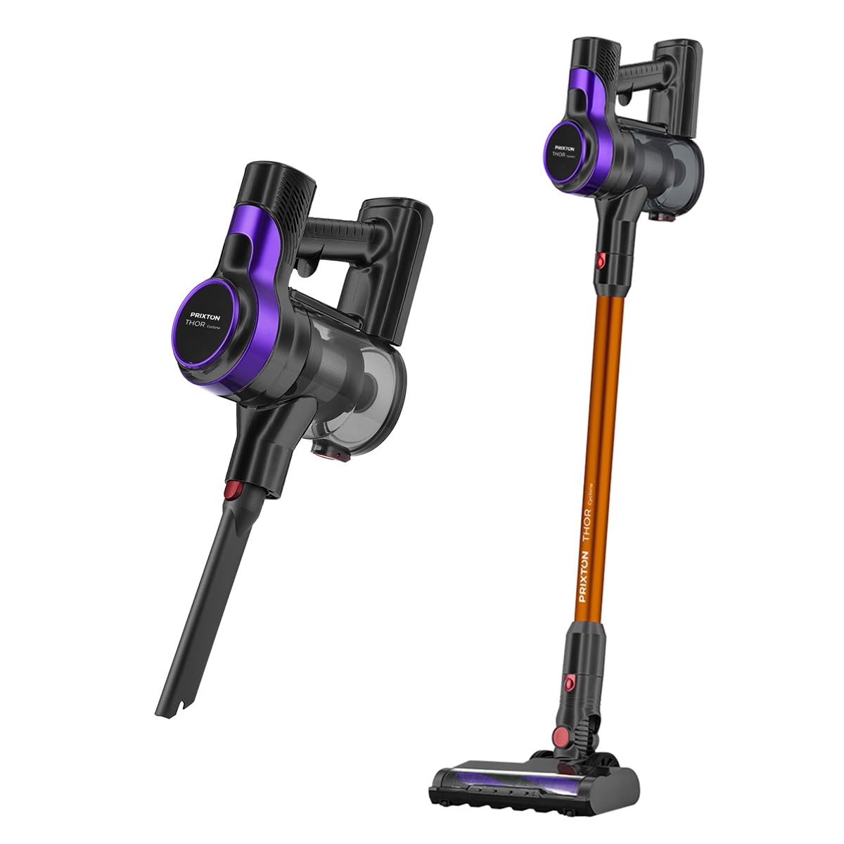 PRIXTON Aspirador Vertical Inalámbrico Thor Cyclone, Filtro HEPA, Potencia 150W Regulable a 2 velocidades, Batería Extraíble de Alta Duración, Accesorios incluidos