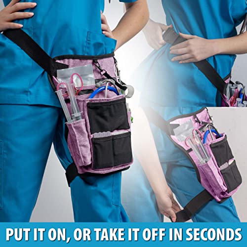 Image of Nurse Fanny Pack w /Elastic Leg Band - Multi Compartment Waist Organizer Tool Bag for Students, Practitioners & Medical Professionals (Purple Haze)