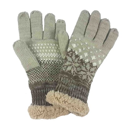 Lina & Lily Damen Winter Gestrickte Handschuhe mit Schneeflocken-Motiv (Beige)