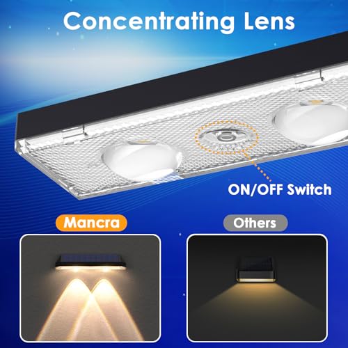 Mancra Solar Fence Lights Outdoor, 6 Pack Waterproof Solar Deck Lights, 3000K/4500K/6000K Dusk to Dawn Solar Lights for Outside Deck Patio Porch Yard