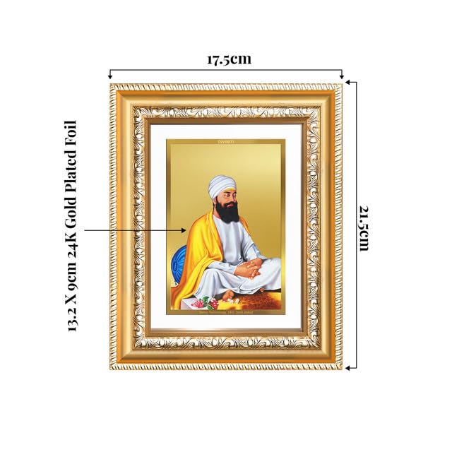 Image of DIVINITI Guru Tegh Bahadar Sahib Ji 24K Gold Plated Foil Wall and Tabletop Photo Frame for Home Decor, Puja Room, Luxury Gifting | DG Frame 112 S2 (21.5x17.5 CM)