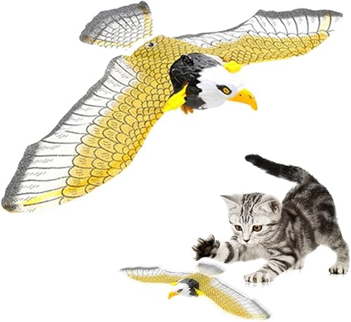 Miniatura 12 de Juguete volador para gatos, juguete interactivo de simulación para gatos de interior, divertido pájaro volador eléctrico giratorio, juguetes Águila