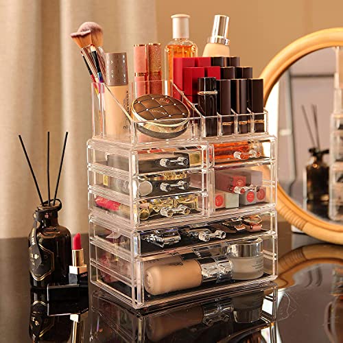 Cq Acrylic Makeup Organizer Skin Care Large Clear Cosmetic Display Cases Stackable Storage Box With 7 Drawers,Set Of 3 #TOP5